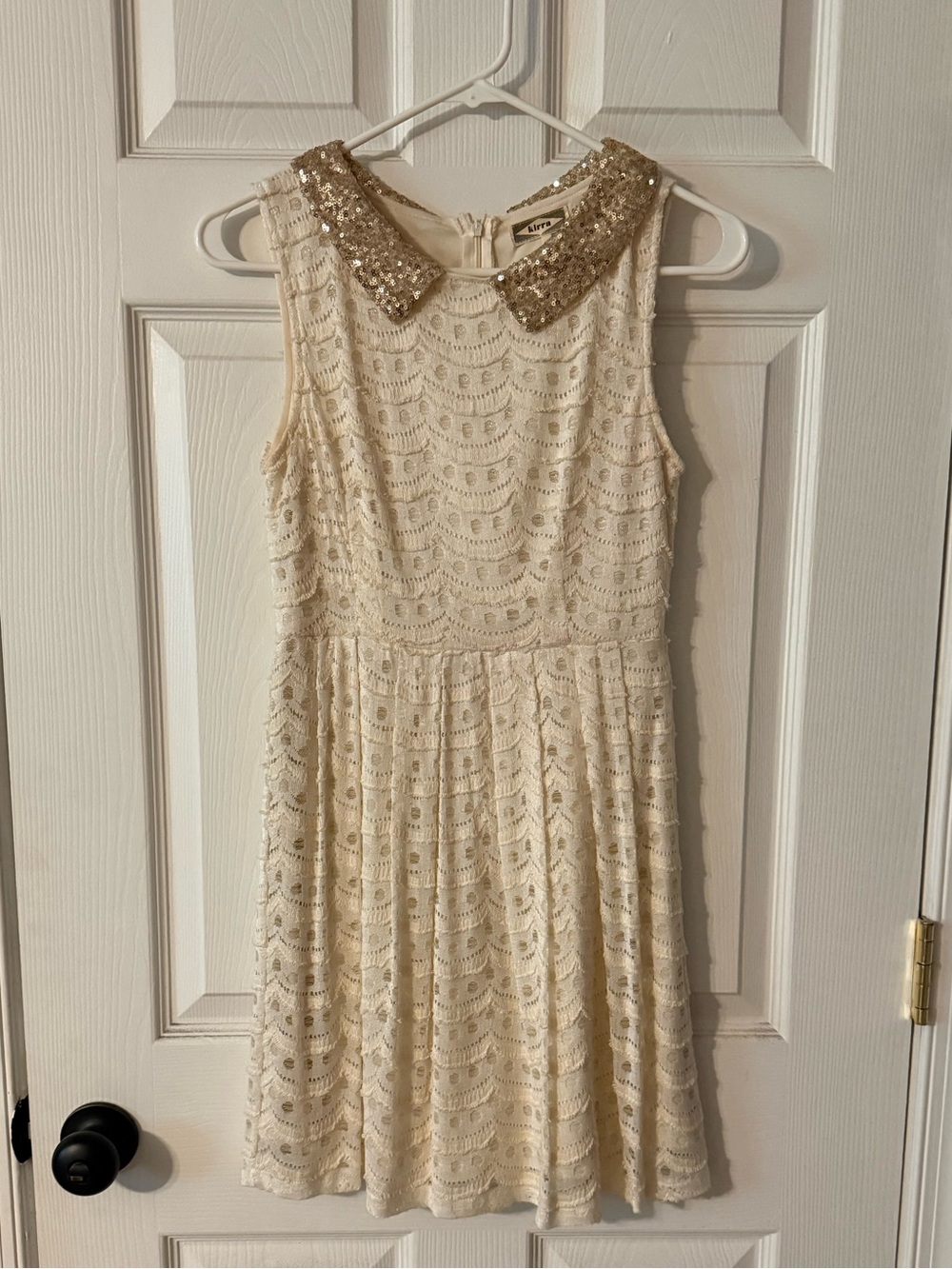 Kirra Cream Lace Pleated Dress with Sequin Peter Pan Collar